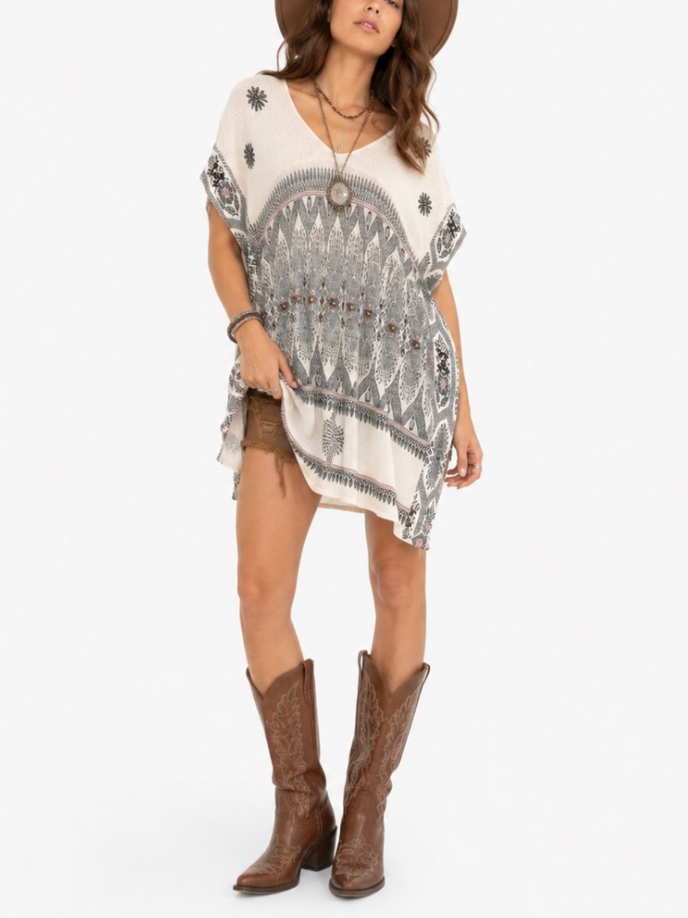 FREE PEOPLE New Romantic Beaded Knit Oversized Tunic Boho Indie Folk Artisan XS